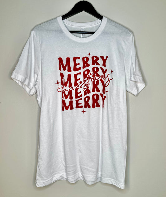 Merry Merry Merry Christmas *red graphic* T-shirt + Crewneck